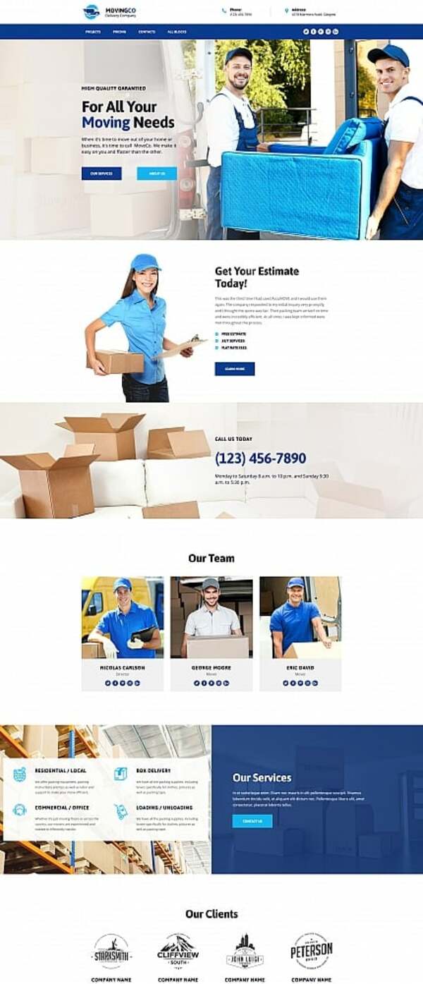 Packing and Moving Company MotoCMS 3 Landing Page Template