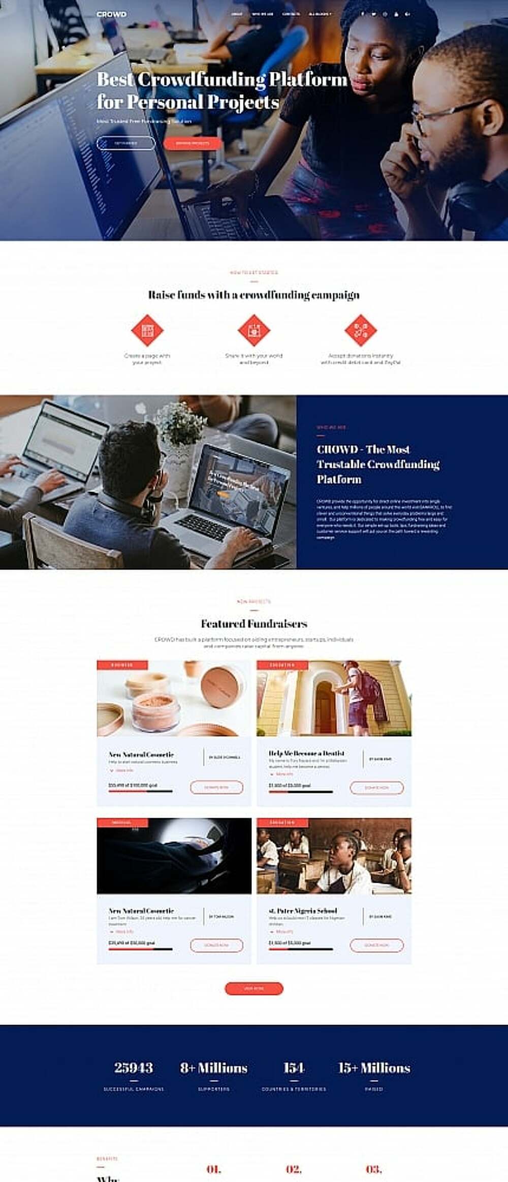 Crowdfunding Platform MotoCMS 3 Landing Page Template
